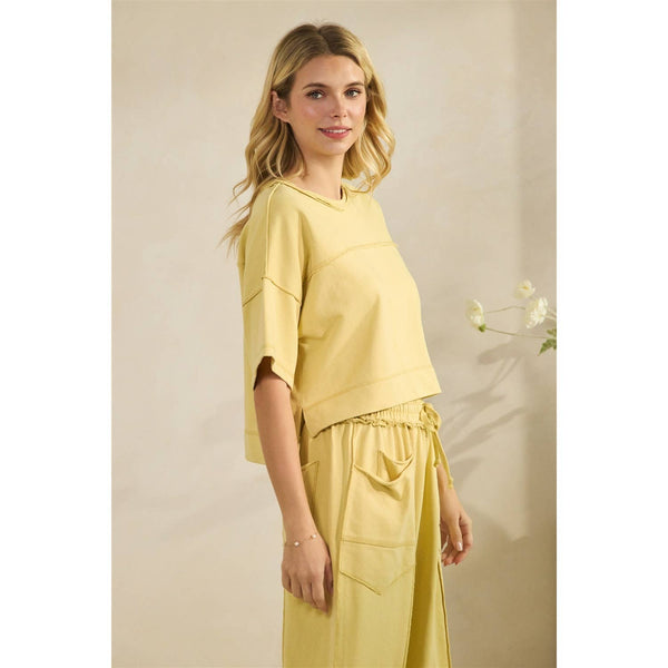 Cropped Lounge Set: Yellow / M - Lulu Bella Boutique