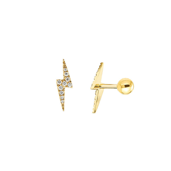 Lighting Bolt Screw Flat Back Earrings: Silver