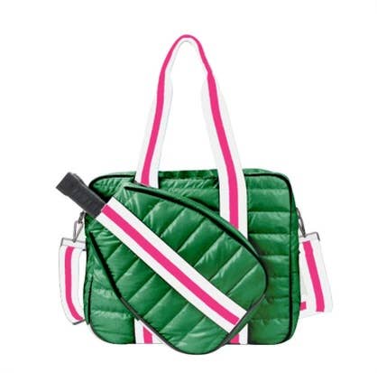 Puffer Pickle Ball Tote Green with Pink Stripe 