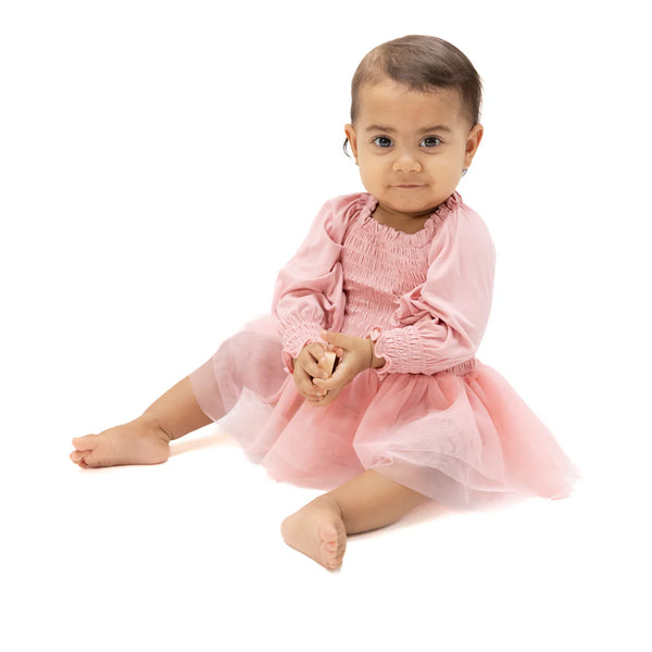 Long Sleeve Smocked Bubble with Tutu- Solid Lotus - Lulu Bella Boutique