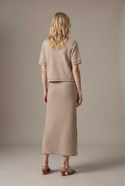 Striped Layered- Look Maxi Dress: KHAKI/ CREAM