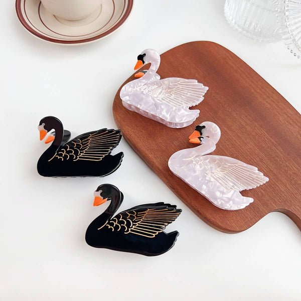 ELEGANT BLACK AND WHITE SWAN HAIRPIN_CWAHA1499: White / (OS) 2 - Lulu Bella Boutique