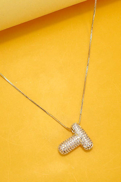 INITIAL PAVE RHINESTONE BUBBLE BALLOON NECKLACE | 80N751: P