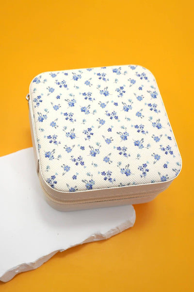 JEWELRY ORGANIZER TRAVEL BOX CASE: FLOWER C OFF WHITE