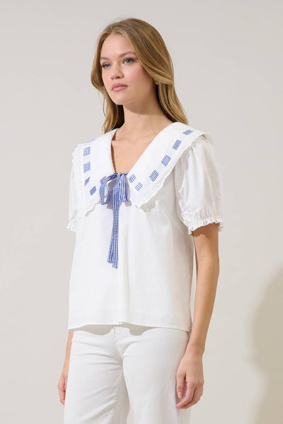 Miriam Gingham Sailor Top: White / XS - Lulu Bella Boutique
