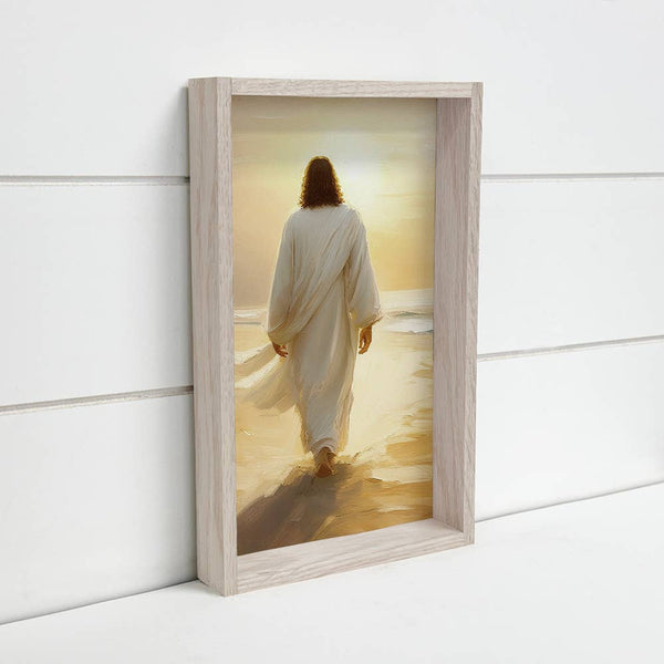 Jesus Golden Sunset - Jesus Canvas Wall Art - Wood Framed: 24x36" Extra Large Canvas Art with Thick Wood Frame - Lulu Bella Boutique
