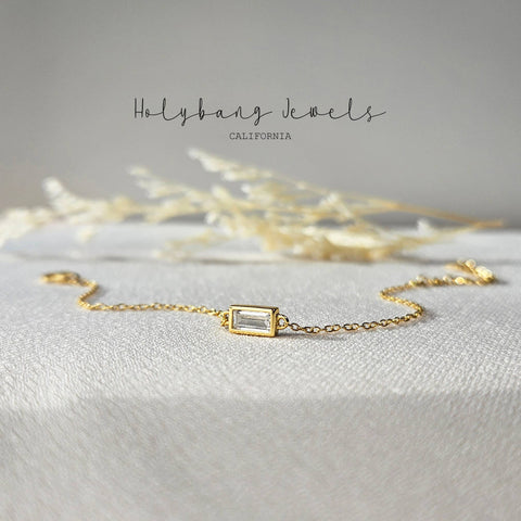 BAGUETTE THIN CHAIN BRACELET: White