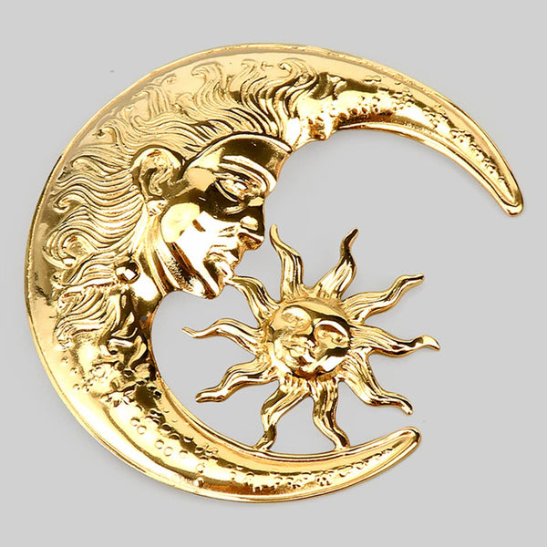 STAINLESS STEEL SUN AND MOON BROOCH PIN: GOLD / 1 SIZE - Lulu Bella Boutique