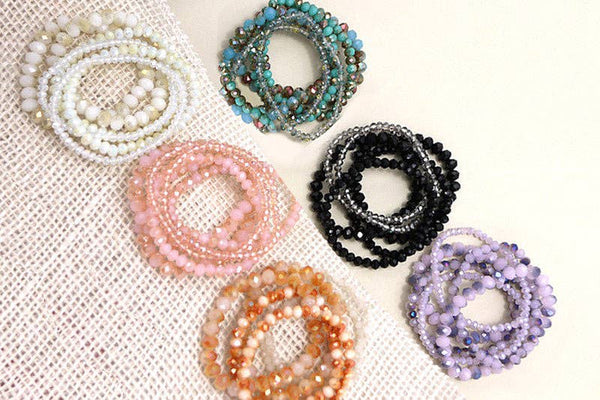 GLASS BEADED STRETCH BRACELET SET | 51B3032706: LAVENDER - Lulu Bella Boutique