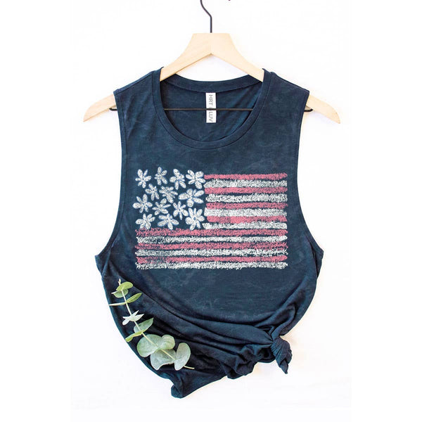 AMERICAN FLAG MINERAL GRAPHIC TANK TOP: Mineral  grey / L - Lulu Bella Boutique