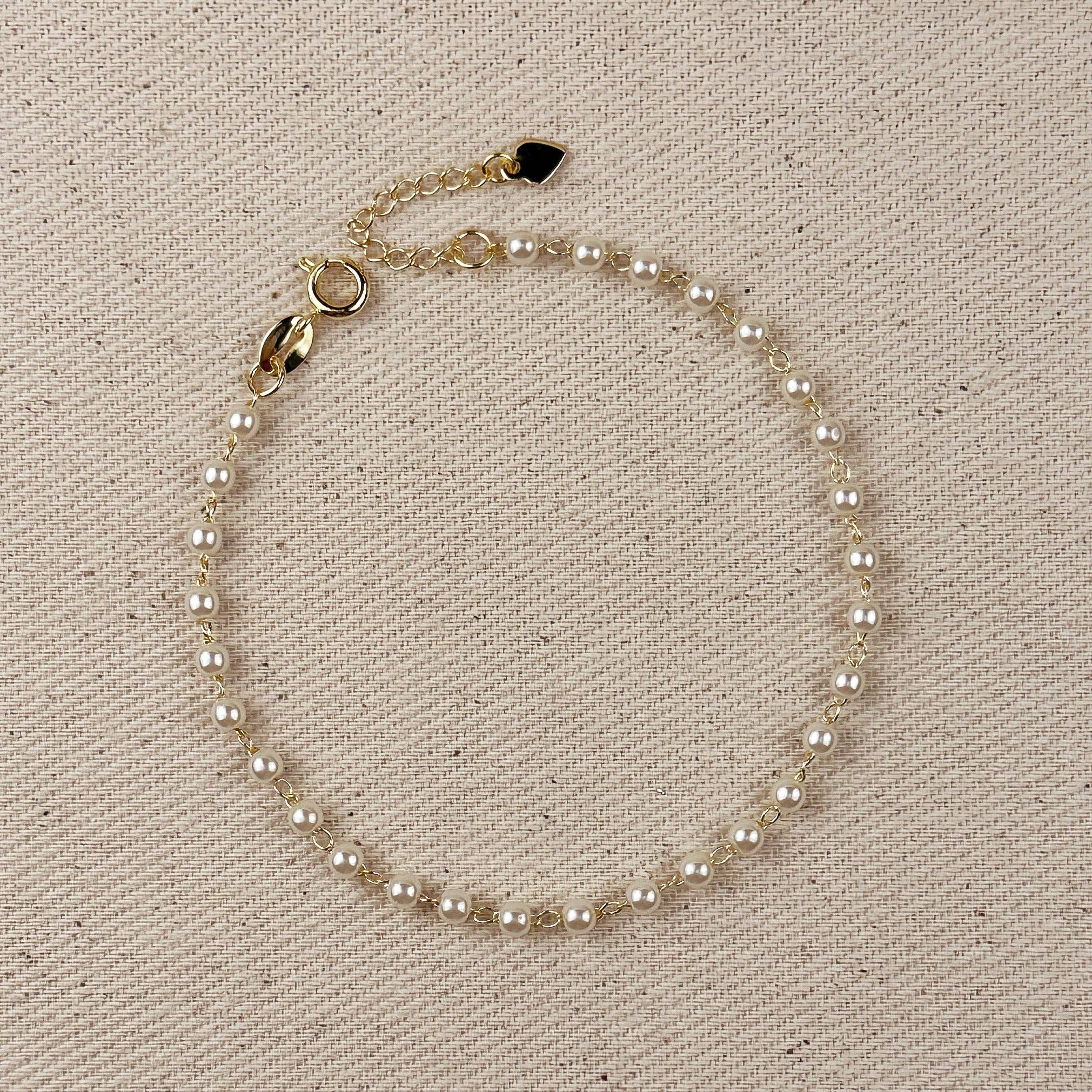 18k Gold Filled 3mm Pearl Bracelet: 7.25 inches - Lulu Bella Boutique
