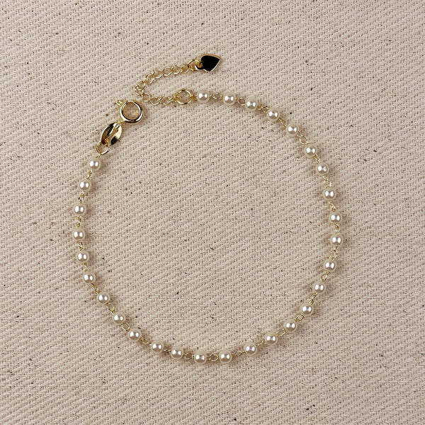 18k Gold Filled 3mm Pearl Bracelet: 7.25 inches - Lulu Bella Boutique