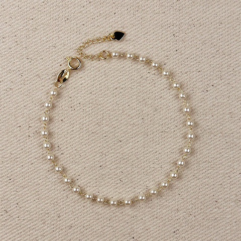 18k Gold Filled 3mm Pearl Bracelet: 7.25 inches - Lulu Bella Boutique