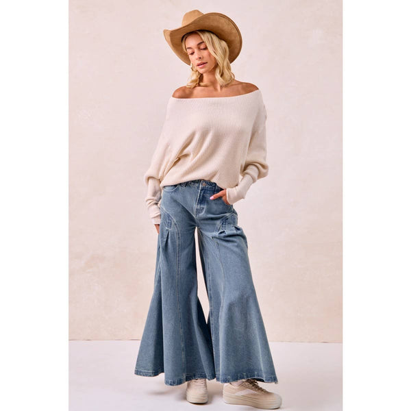 WAFFLE KNIT OFF SHOULDER TOP: IVORY / S - Lulu Bella Boutique