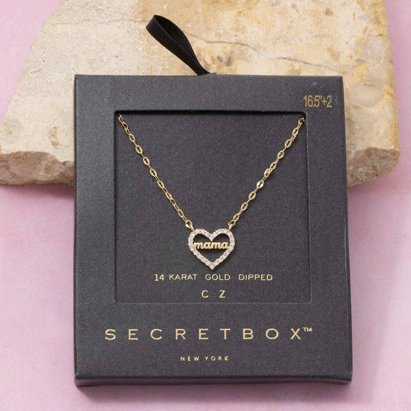 14K Gold Dipped Cz Mama Heart Necklace: GD - Lulu Bella Boutique