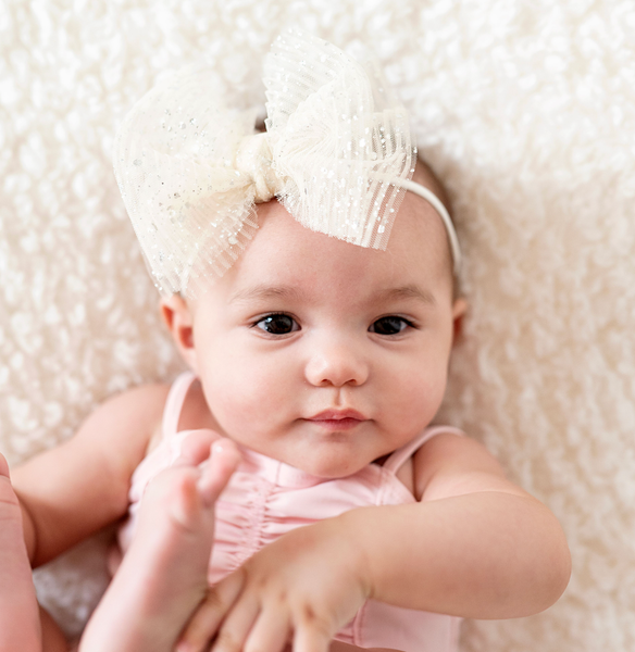 Baby Bling® Tulle FAB® Skinny nylon headband with tulle bow: Pleated Coral - Lulu Bella Boutique