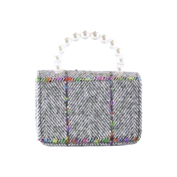 B1305 Floral Appliques Tweed Purse (3 Colors): Beige