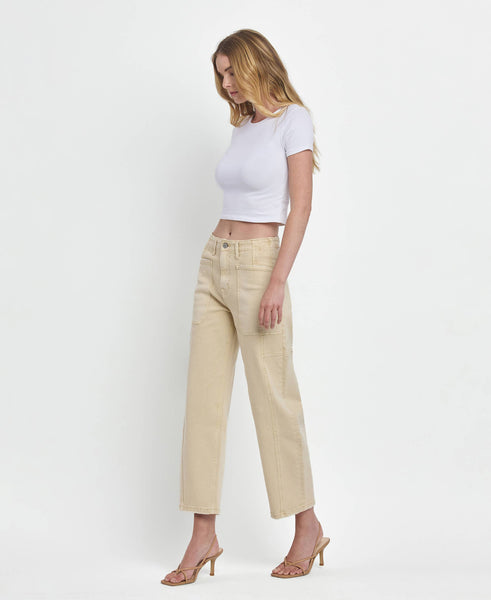 SUPER HIGH RISE BARREL JEANS F5831VBG: VINTAGE BEIGE / 24 - Lulu Bella Boutique