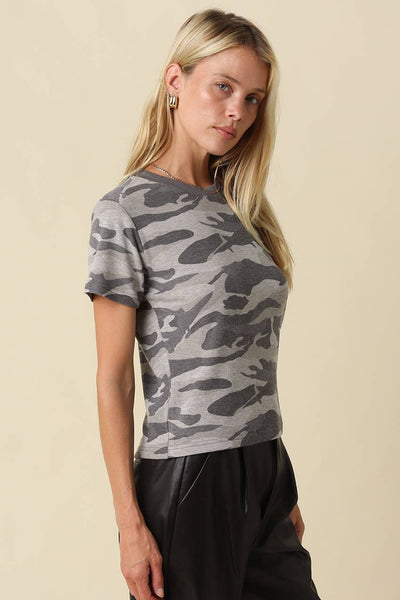 Lydia Camo Crew Neck Tee: GREY CAMO