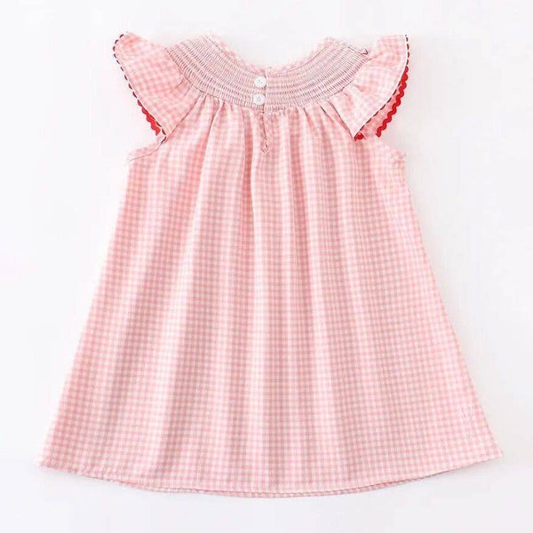 Baby Girls Strawberry Embroidered Plaid Smocked Dress: 5 - Lulu Bella Boutique
