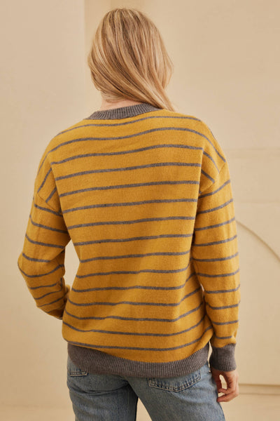 Daisy Patched Striped Sweater: Mustard / S