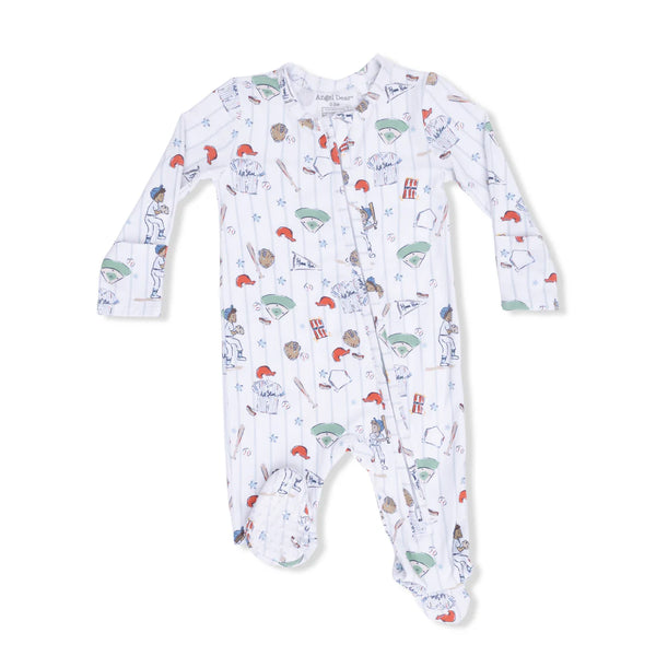 2 Way Zipper Footie- Home Run Baseball - Lulu Bella Boutique
