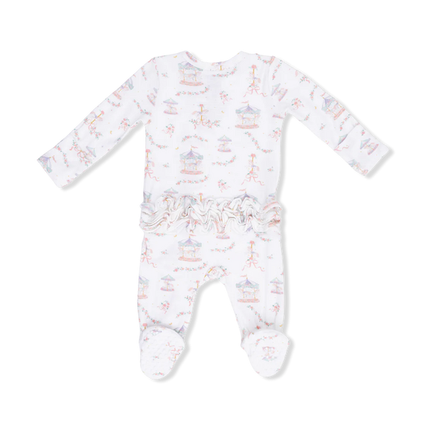 2 Way Ruffle Back Zipper Footie- Carousel with Bows - Lulu Bella Boutique