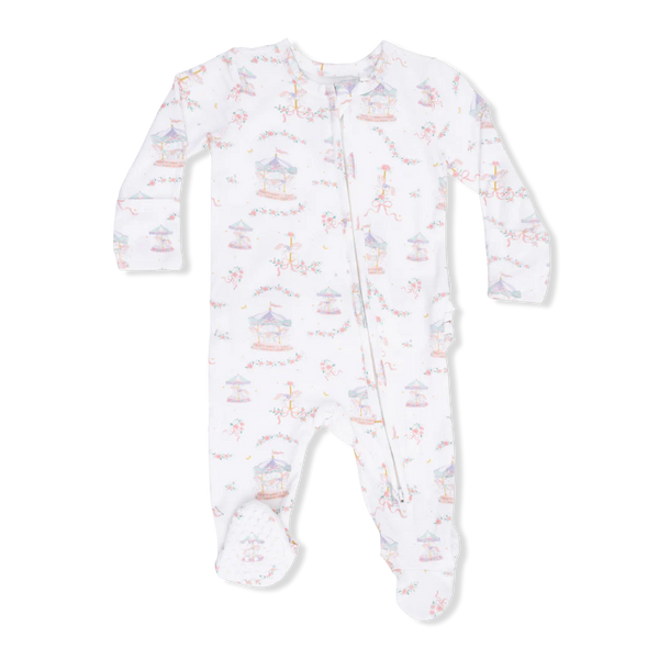 2 Way Ruffle Back Zipper Footie- Carousel with Bows - Lulu Bella Boutique