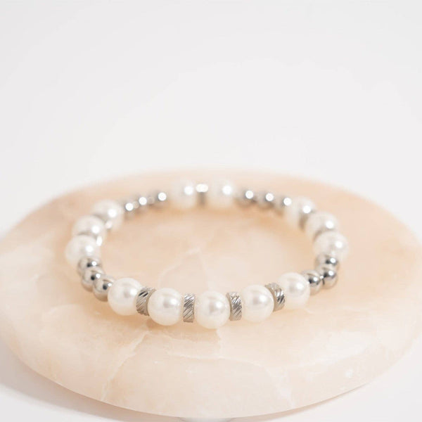 18K Gold PVD 8mm Kiska Glass Pearl Stretch Bracelet: Gold