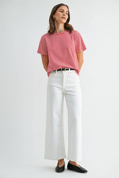 STRIPE SHORT SLEEVE TOP: Red