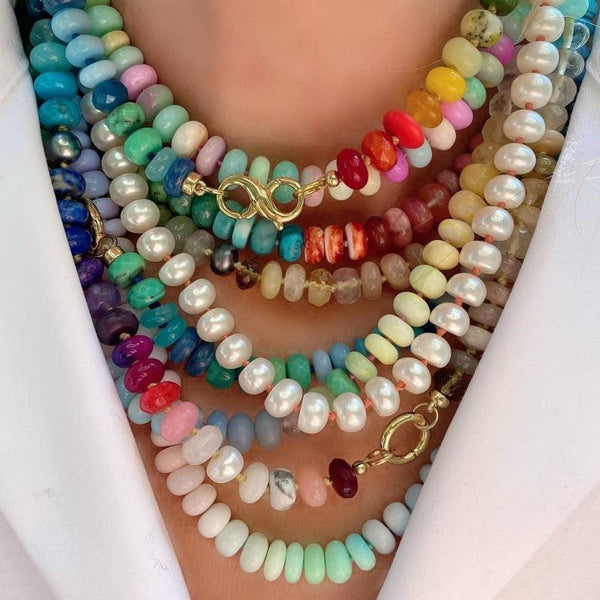 Natural Stone Semi-Precious Glass Mixed Necklace | 40NK9659: B - Lulu Bella Boutique