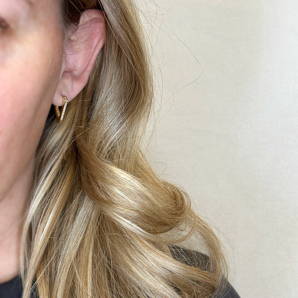 18k Gold Filled V Shape CZ Clicker Hoop Earrings - Lulu Bella Boutique