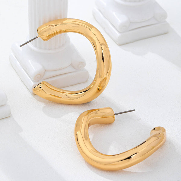 Bold Chunky Gold-Tone U-Shape Hoop Earrings | 80E62229: Gold - Lulu Bella Boutique