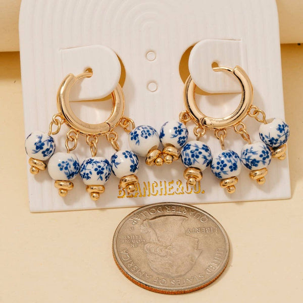 Floral Ceramic Bead Fringe Hoop Earrings: GPK - Lulu Bella Boutique