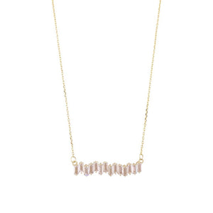 CZ Baguette Bar Necklace: Yellow Gold