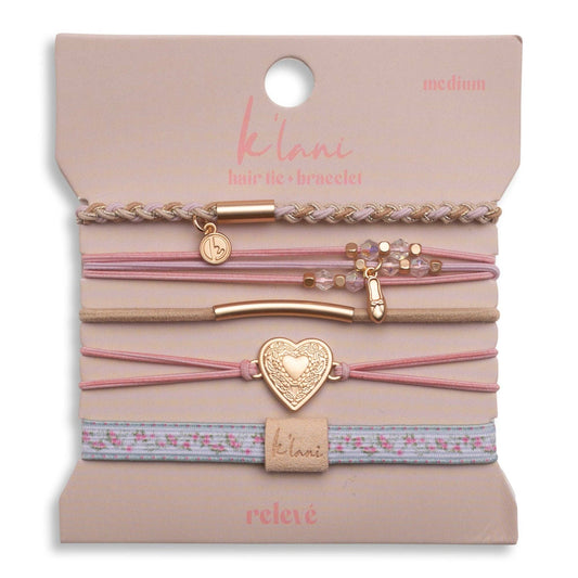 "Relevé" Pink Floral with Ballet Slipper Hair Tie Bracelets: Medium