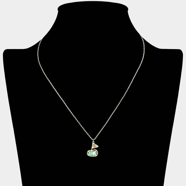 Stone Paved Gold Hole in One Pendant Necklace - Lulu Bella Boutique