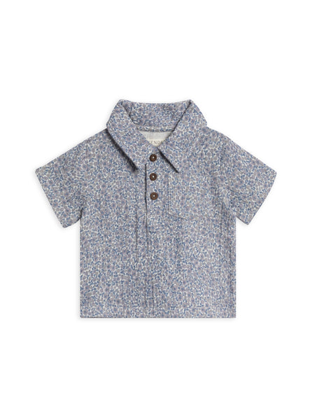Organic Ezra Muslin Short Sleeve Polo - Gianni Floral/Marino: 12-18M