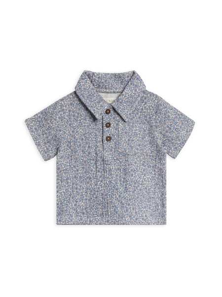 Organic Ezra Muslin Short Sleeve Polo - Gianni Floral/Marino: 4T - Lulu Bella Boutique