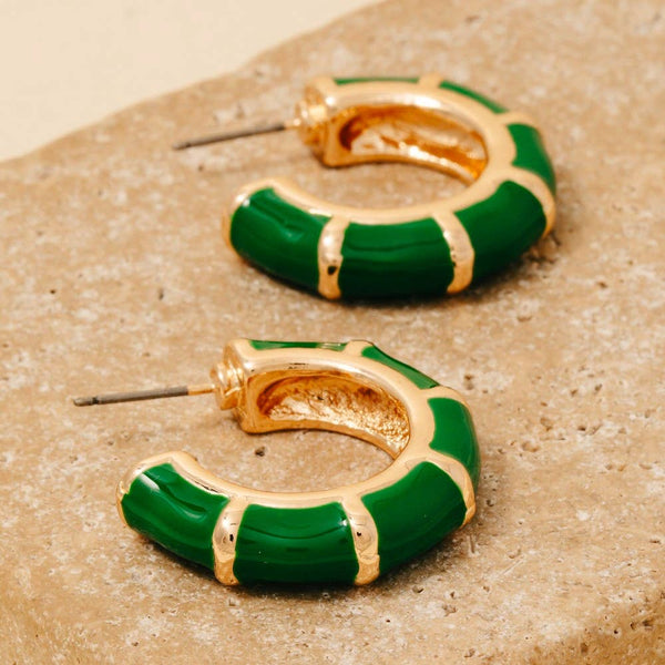 Enamel Bamboo Style Hoop Earrings: WHT - Lulu Bella Boutique