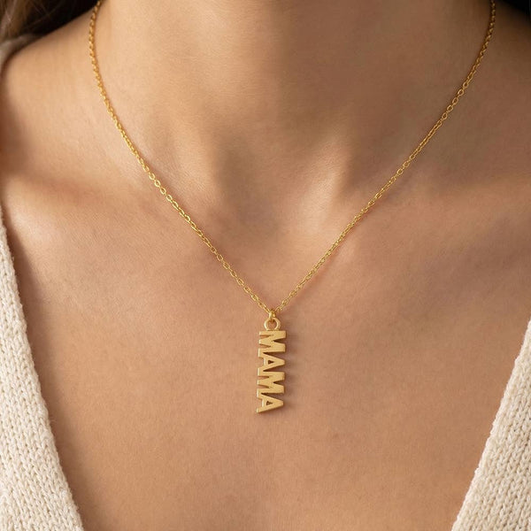 Gold Dipped Flat Mama Pendant Necklace: G - Lulu Bella Boutique