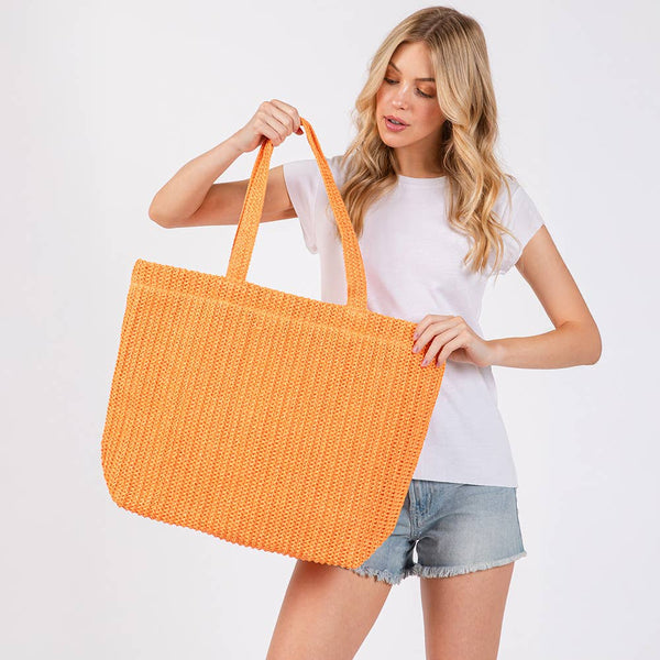 Solid Crochet Straw Tote Bag / Beach Bag
: Beige - Lulu Bella Boutique