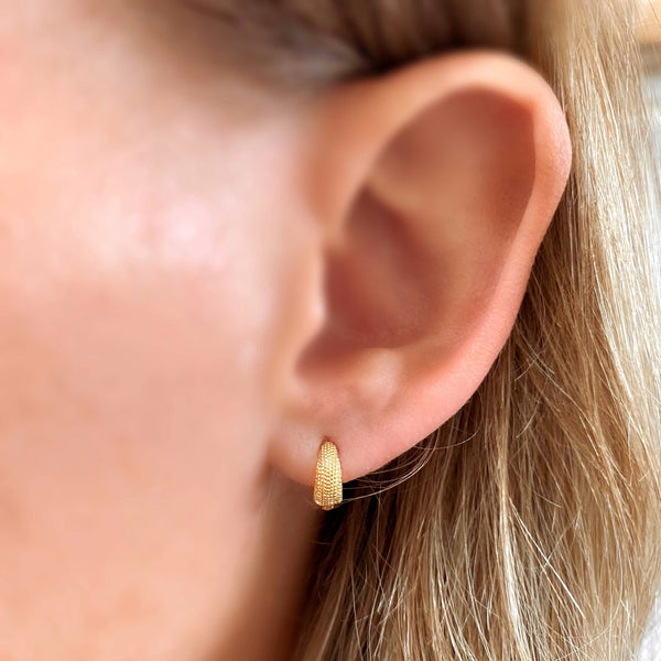 18k Gold Filled Tiny Textured Clicker Hoop Earrings