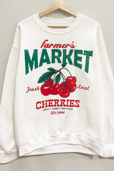 Farmer's Market Cherries Sweatshirt : White / OVERSIZED / LXL