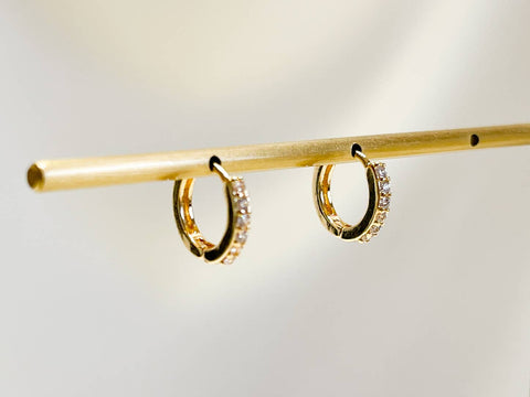 E162 paved huggie hoop earring, huggie earring, paved hoop: Yellow Gold