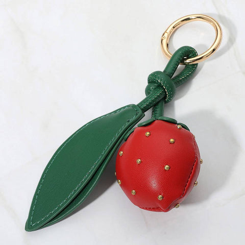 Faux Leather Plush Strawberry Keychain / Bag Charm: Red - Lulu Bella Boutique