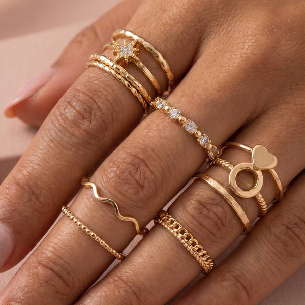 Oval Signet And Crystal Stacking Ring Set