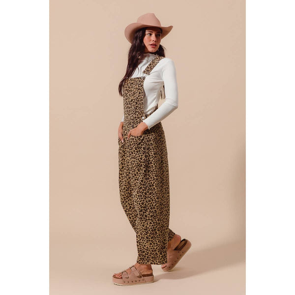 LEOPARD TWILL SLOUCHY BARREL OVERALLS