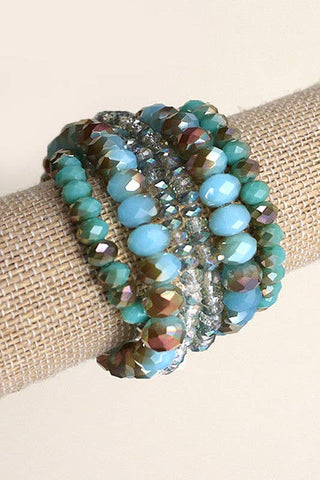 GLASS BEADED STRETCH BRACELET SET | 51B3032706: TURQ - Lulu Bella Boutique