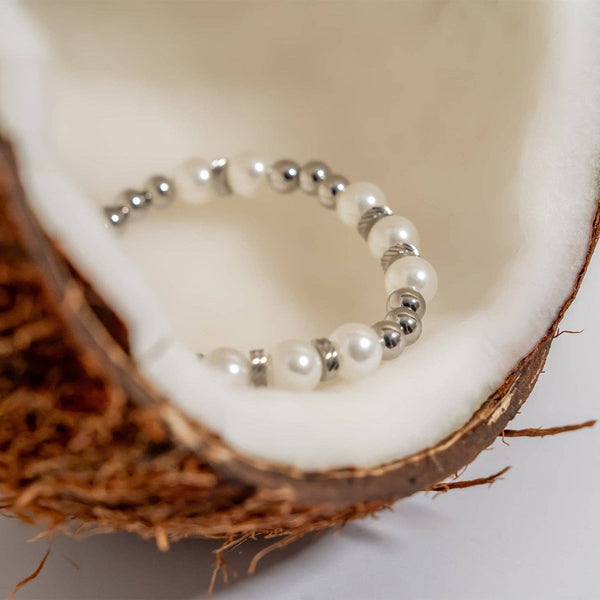 18K Gold PVD 8mm Kiska Glass Pearl Stretch Bracelet: Gold